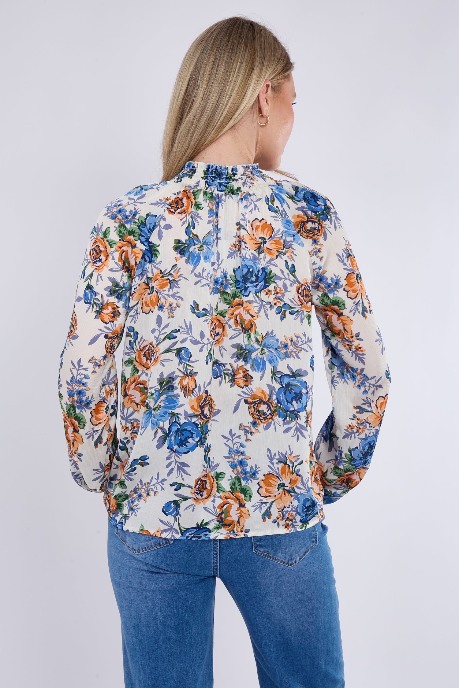 8Pcs Blue Roses Print Tie Lace Satin Blouse