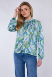 8Pcs Blue and Green Tie Dye Print Tie Lace Satin Blouse