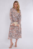 8Pcs Orange Paisley Floral Print Midaxi Chiffon Shirt Dress