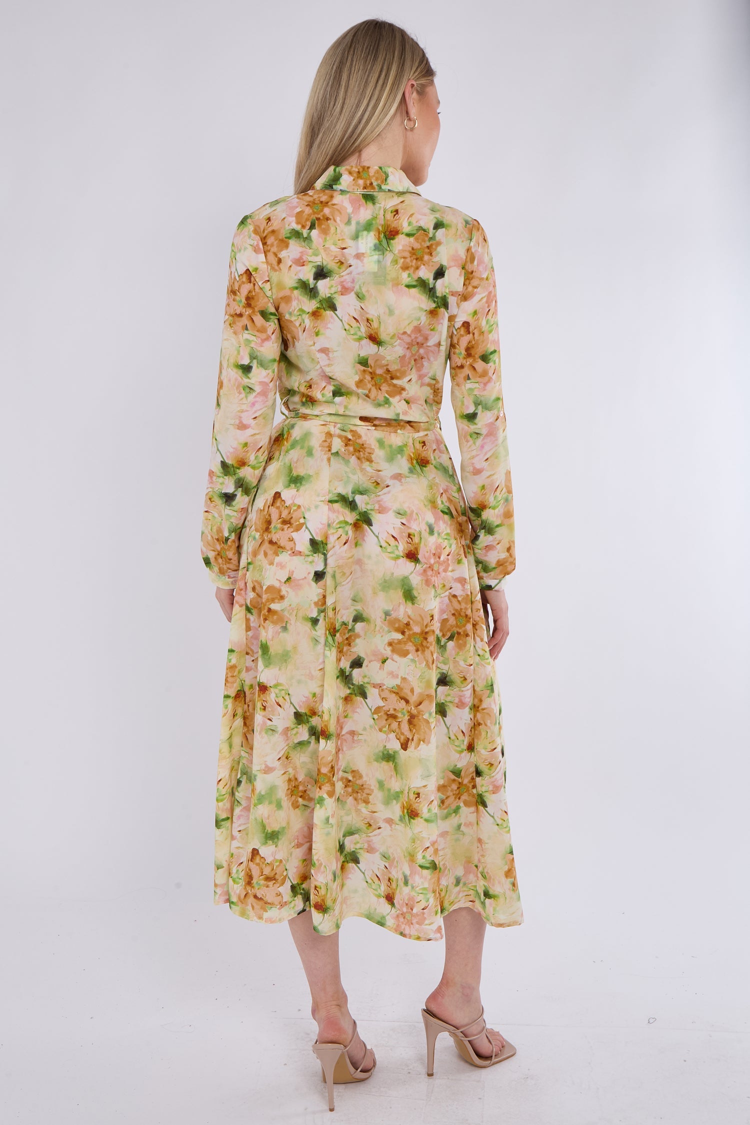 8Pcs Sunshine Bloom Printed Midaxi Shirt Dress