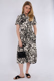 8Pcs Black Paisley Floral Print Short Sleeve Midi Shirt Dress