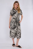8Pcs Black Paisley Floral Print Short Sleeve Midi Shirt Dress