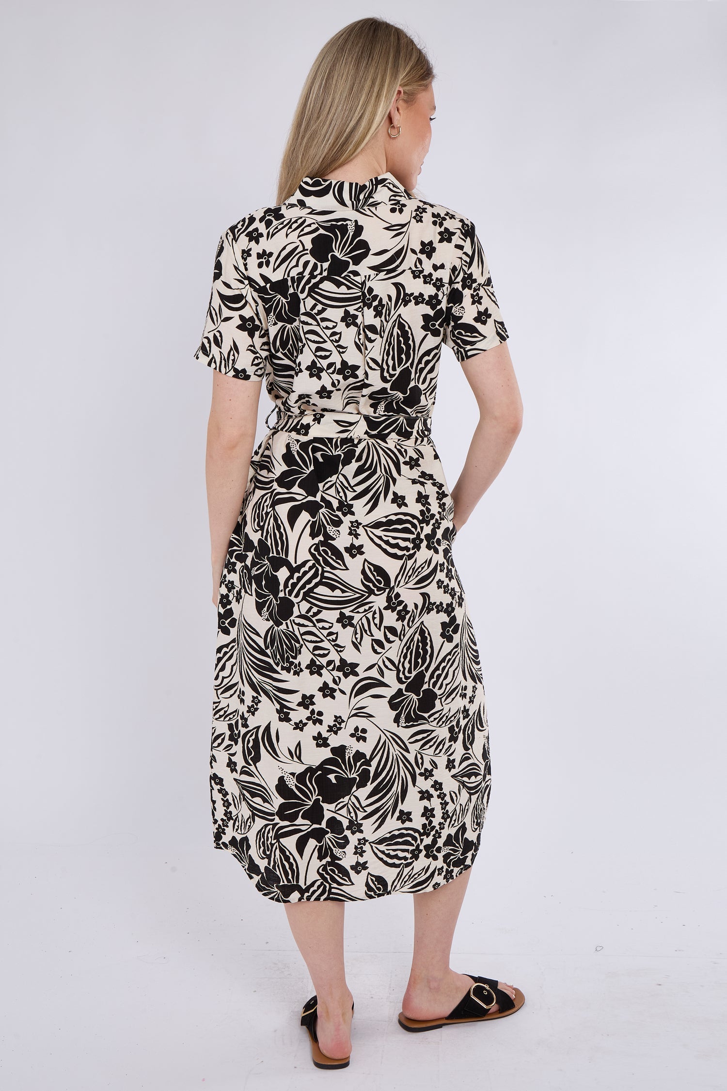 8Pcs Black Paisley Floral Print Short Sleeve Midi Shirt Dress