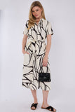 8Pcs Black Graphic Wave Print Short Sleeve Midi Shirt Dress
