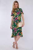 8Pcs Gren Floral Print Flutter Sleeve Midi Tea Dress