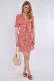 6Pcs Coral Floral Print Knotted Mini Dress