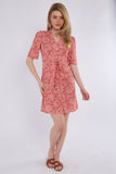 6Pcs Coral Floral Print Knotted Mini Dress