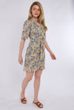 6Pcs Yellow & Blue Floral Print Knotted Mini Dress