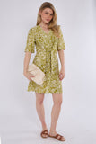 6Pcs Lime Green Paisley Floral Print Knotted Mini Dress
