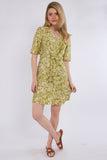 6Pcs Lime Green Paisley Floral Print Knotted Mini Dress