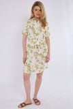 6Pcs Lime Floral Print Short Sleeve Mini Shirt Dress