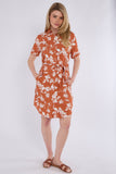6Pcs Coral Floral Print Short Sleeve Mini Shirt Dress