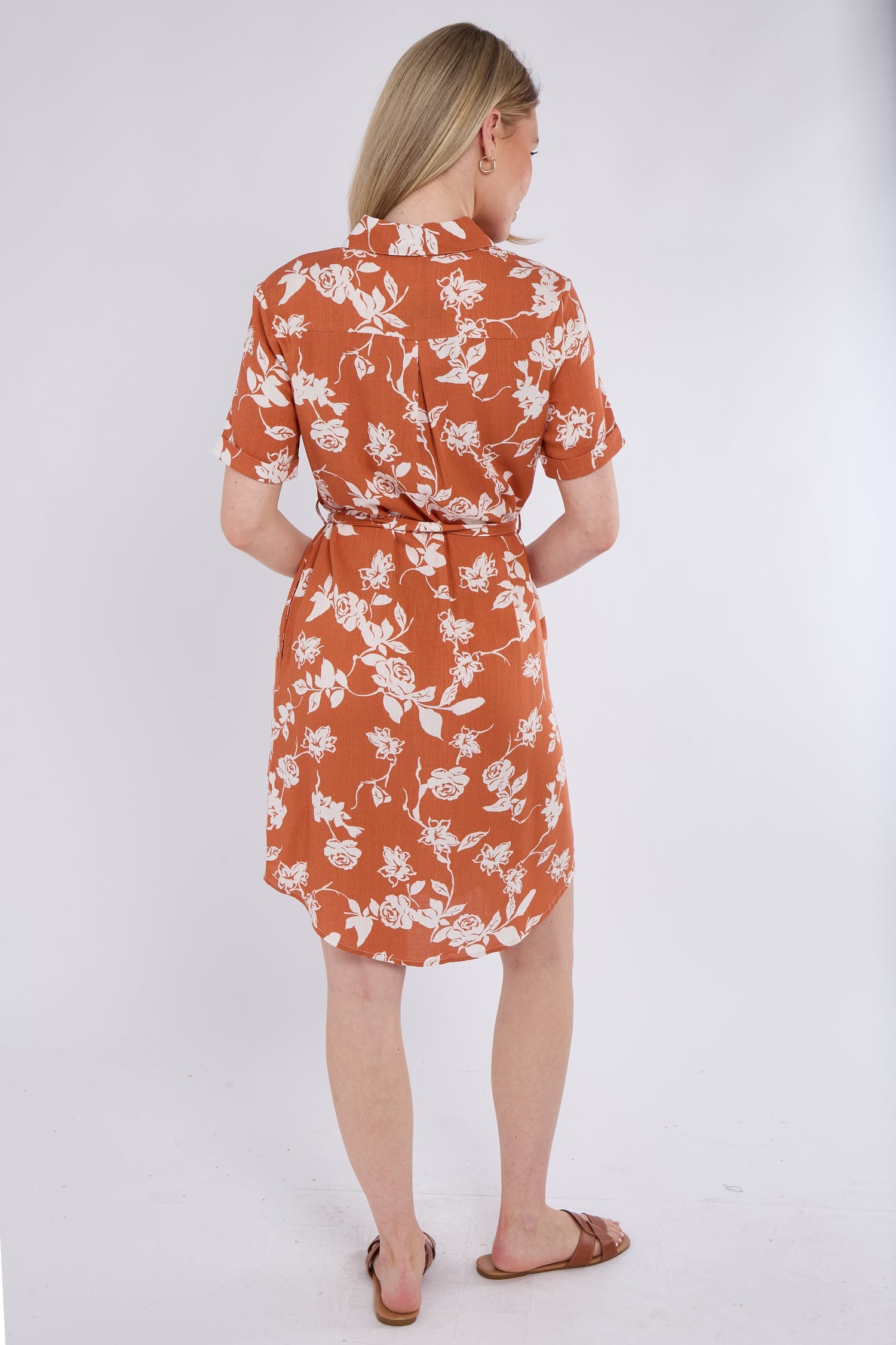 6Pcs Coral Floral Print Short Sleeve Mini Shirt Dress