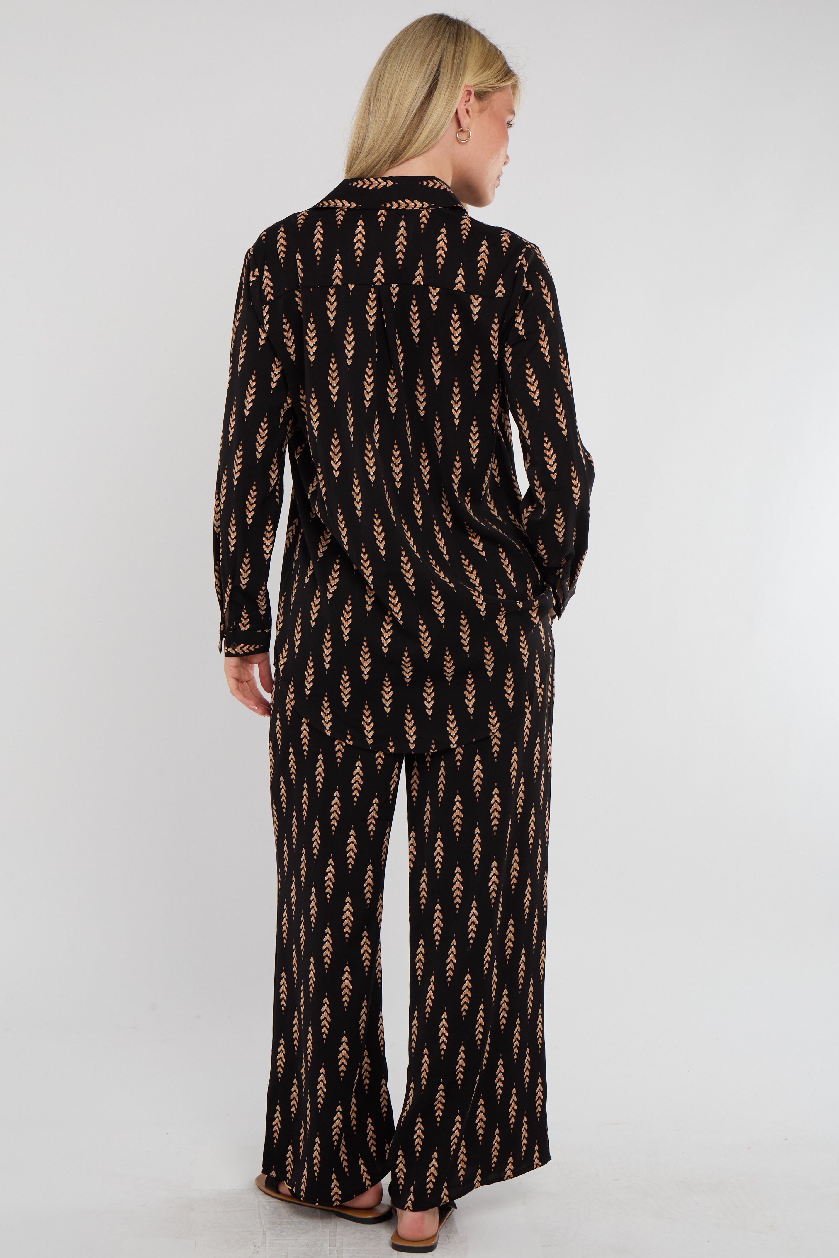 8Pcs Tan Chevron Print Co-ord Shirt and Trousers Set