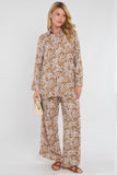 8Pcs Brown Paisley Floral Print Co-ord Shirt and Trousers Set