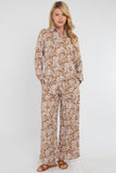 8Pcs Brown Paisley Floral Print Co-ord Shirt and Trousers Set