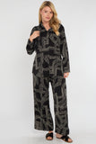 8Pcs Black Geometric Maze Print Co-ord Shirt and Trousers Set