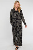 8Pcs Black Geometric Maze Print Co-ord Shirt and Trousers Set