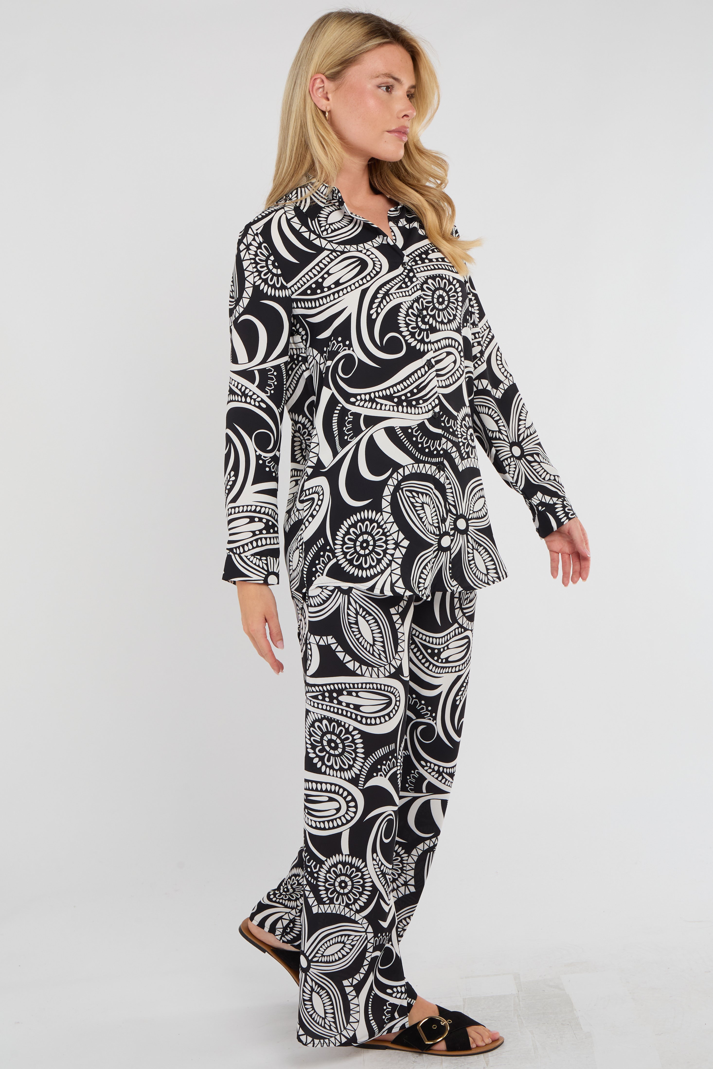 8Pcs Mono Paisley Floral Print Co-ord Shirt and Trousers Set