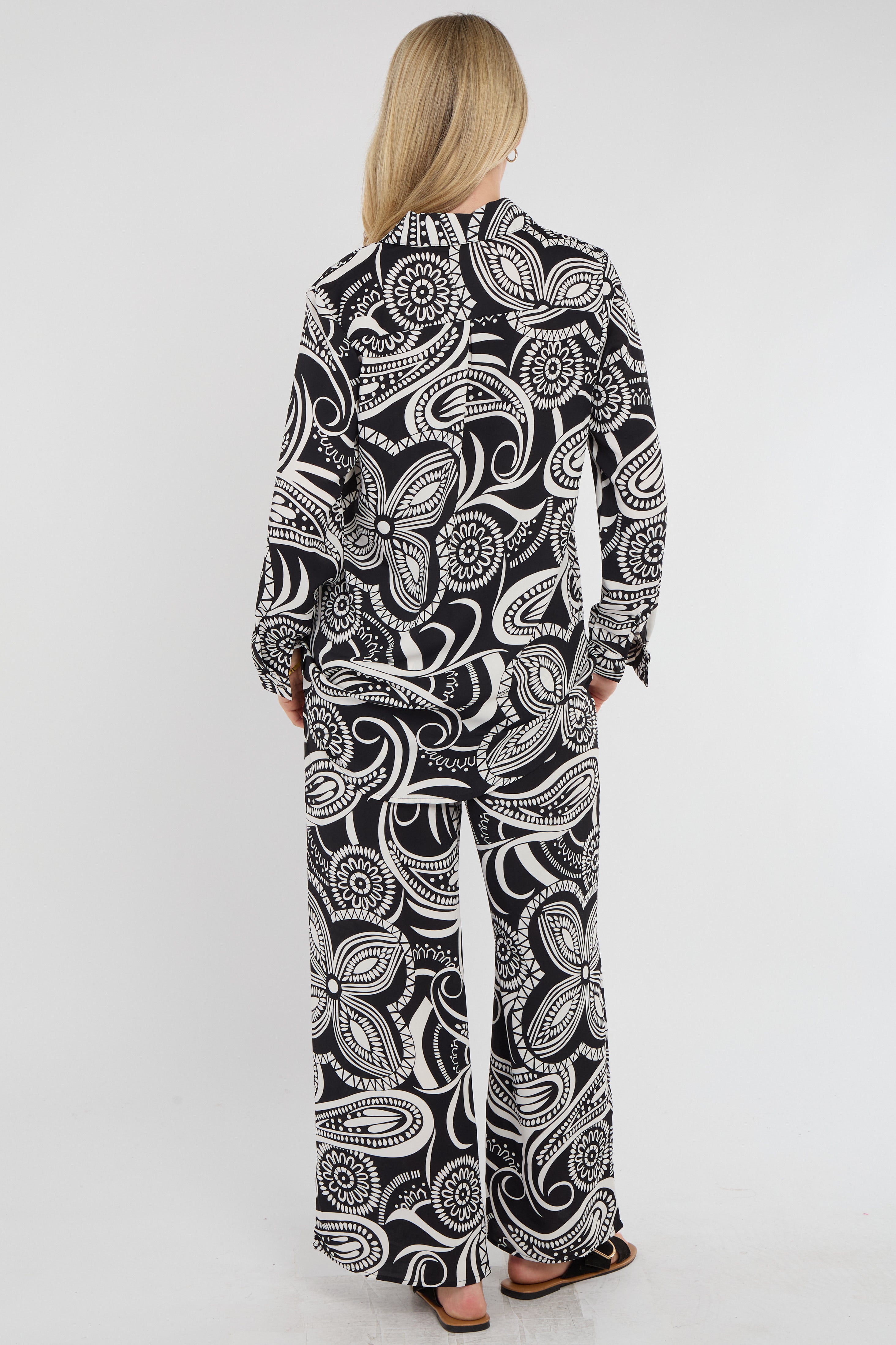 8Pcs Mono Paisley Floral Print Co-ord Shirt and Trousers Set