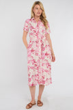 8Pcs Pink Swirl Print Short Sleeve Midi Shirt Dress
