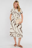 8Pcs Brown Graphic Wave Print Short Sleeve Midi Shirt Dress