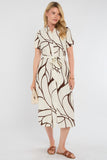 8Pcs Brown Graphic Wave Print Short Sleeve Midi Shirt Dress