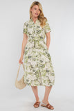 8Pcs Green Swirl Print Short Sleeve Midi Shirt Dress