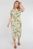 8Pcs Green Swirl Print Short Sleeve Midi Shirt Dress