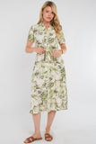 8Pcs Green Swirl Print Short Sleeve Midi Shirt Dress