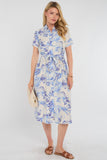 8Pcs Blue Swirl Print Short Sleeve Midi Shirt Dress