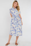 8Pcs Blue Swirl Print Short Sleeve Midi Shirt Dress