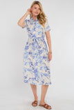 8Pcs Blue Swirl Print Short Sleeve Midi Shirt Dress