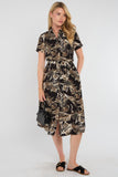 8Pcs Black Swirl Print Short Sleeve Midi Shirt Dress