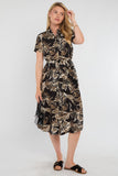 8Pcs Black Swirl Print Short Sleeve Midi Shirt Dress