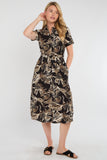 8Pcs Black Swirl Print Short Sleeve Midi Shirt Dress