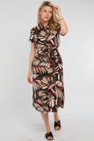 8Pcs Black Bold Leaf Print Midi Shirt Dress