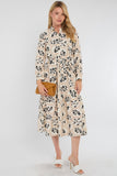 8Pcs Ivory and Black Geo Floral Smock Midaxi Shirt Dress