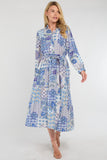 8Pcs Mediterranean Blue Patchwork Print Shirt Dress