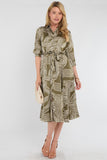 8Pcs Khaki Geometric Print Half Sleeve Midi Shirt Dress