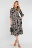 8Pcs Black Geometric Print Half Sleeve Midi Shirt Dress