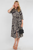 8Pcs Black Geometric Print Half Sleeve Midi Shirt Dress