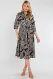 8Pcs Black Geometric Print Half Sleeve Midi Shirt Dress
