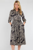 8Pcs Black Geometric Print Half Sleeve Midi Shirt Dress