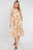 8Pcs Yellow Swirl Print  Frilled Hem Midi Dress