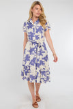8Pcs Lilac Botanical Leaf Print Tiered Midi Shirt Dress