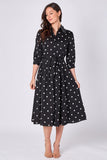 8Pcs Black Polka Dot Half Sleeve Midi Shirt Dress