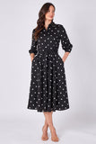 8Pcs Black Polka Dot Half Sleeve Midi Shirt Dress