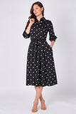 8Pcs Black Polka Dot Half Sleeve Midi Shirt Dress