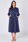 8Pcs Navy Polka Dot Half Sleeve Midi Shirt Dress